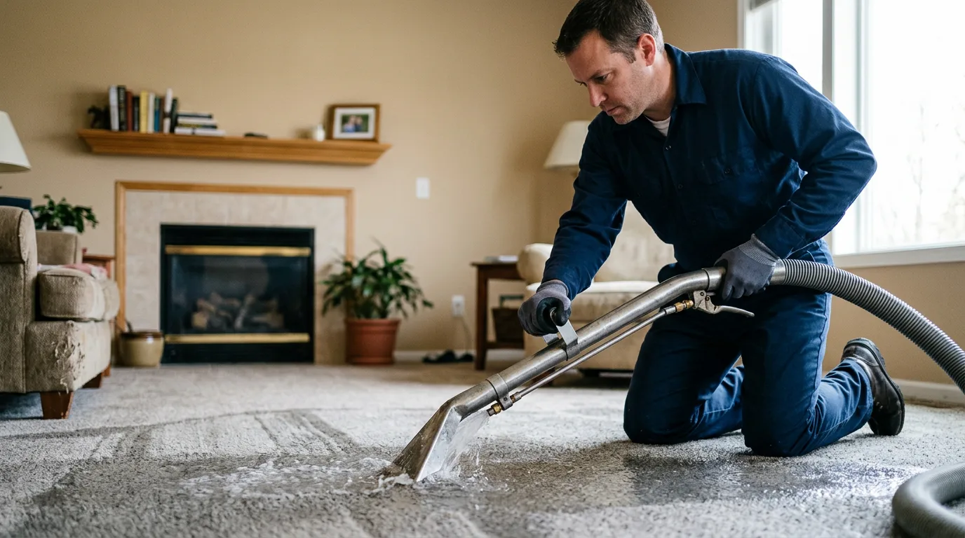 Water damage restoration technician working near Bluffton, AR